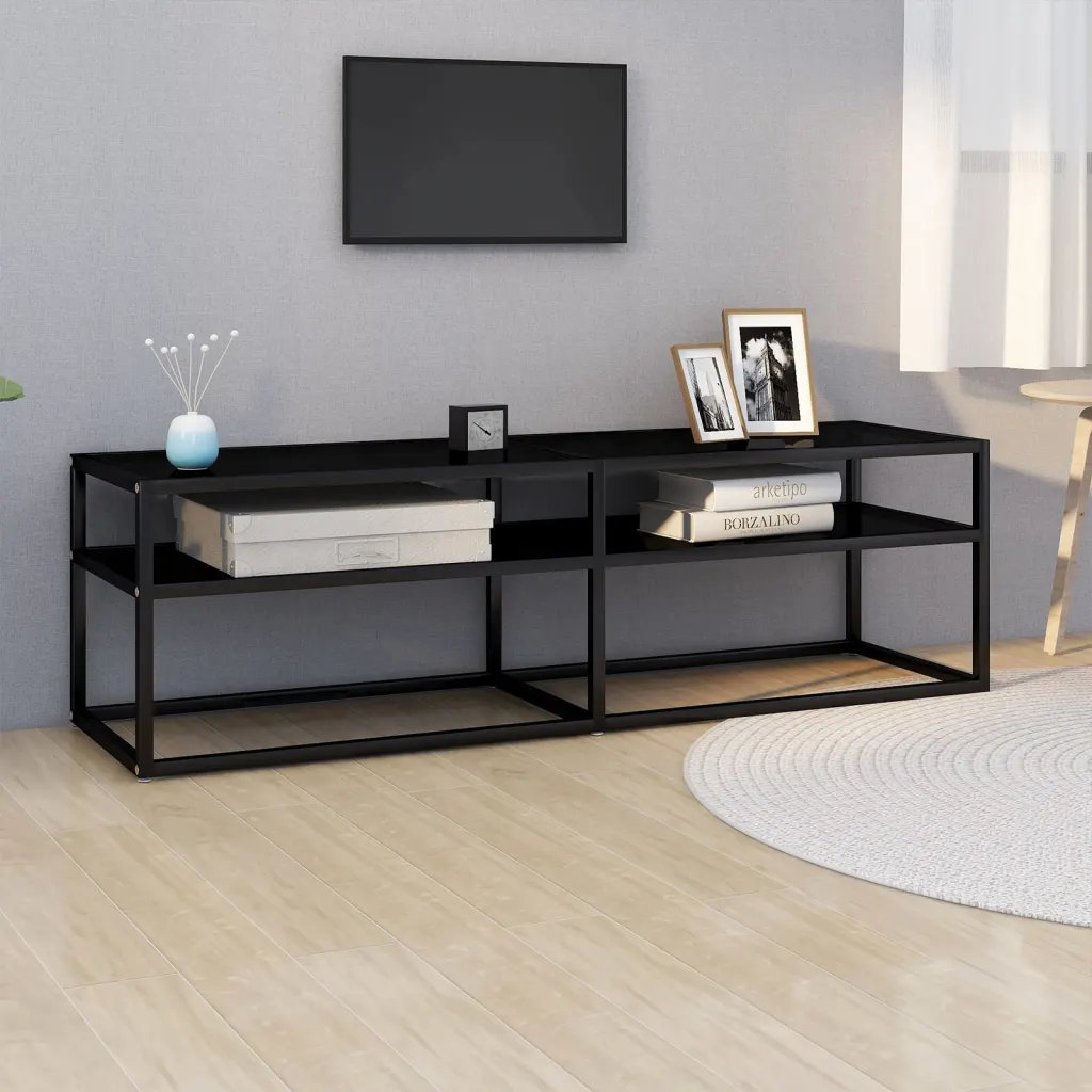 Ebern Designs TV Cabinet Tempered Glass Black 140 cm